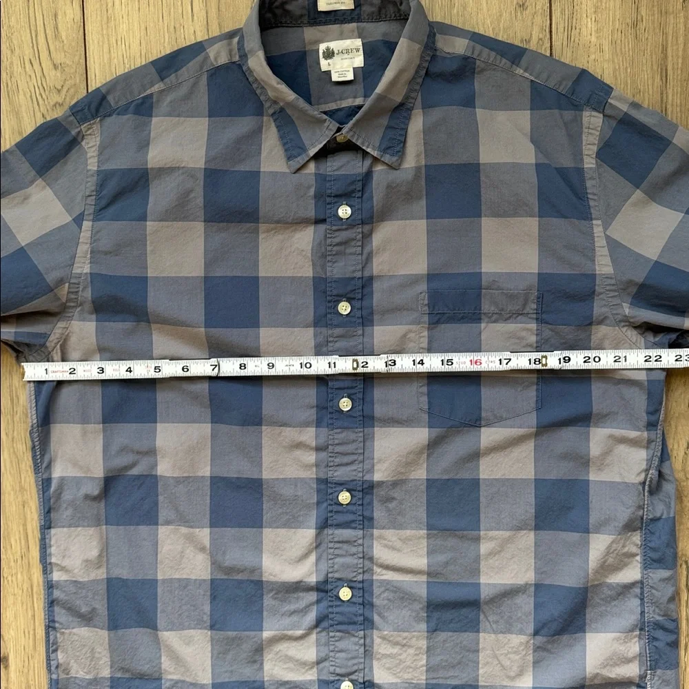 J Crew Tailored Fit Blue Plaid Button Down Shirt Men Large Cotton Preppy Casual